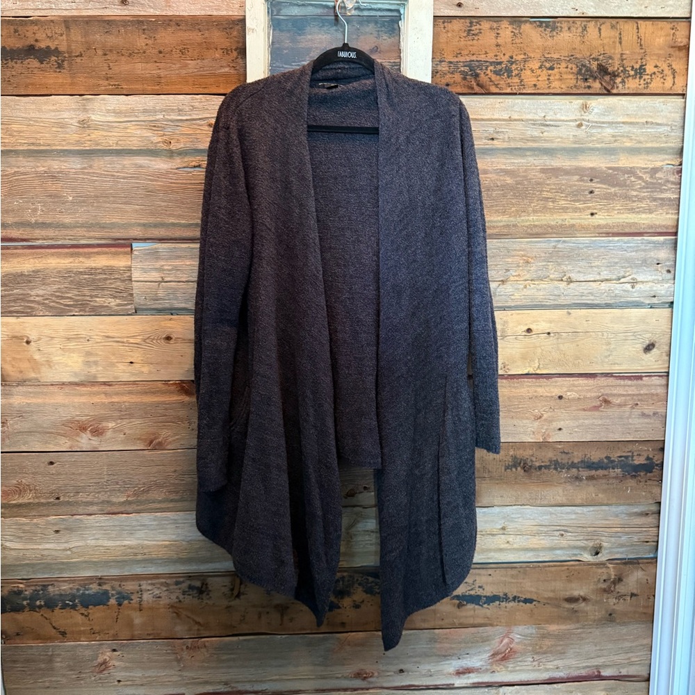 Barefoot Dreams Black and Gray Cardigan Sweater Asymmetrical Hem